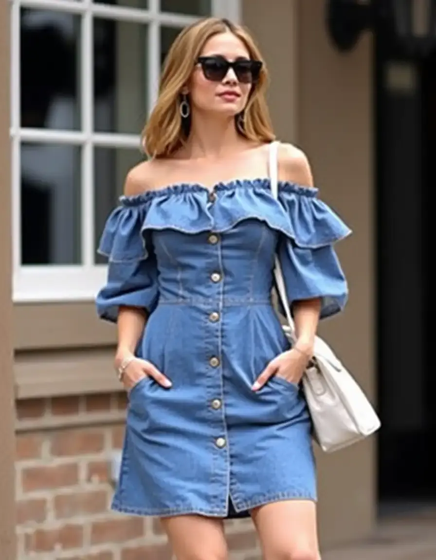 Robe en jean épaules dénudées