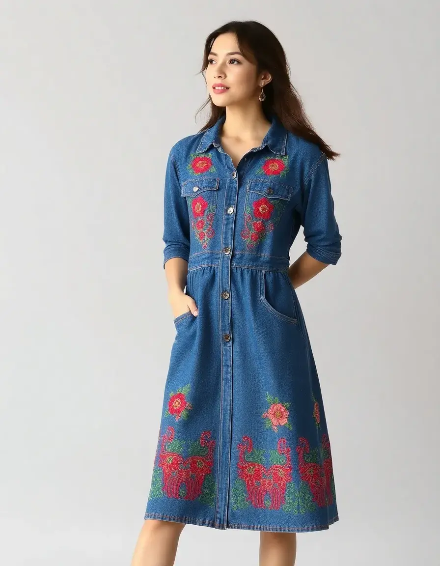 Robe en jean brodée