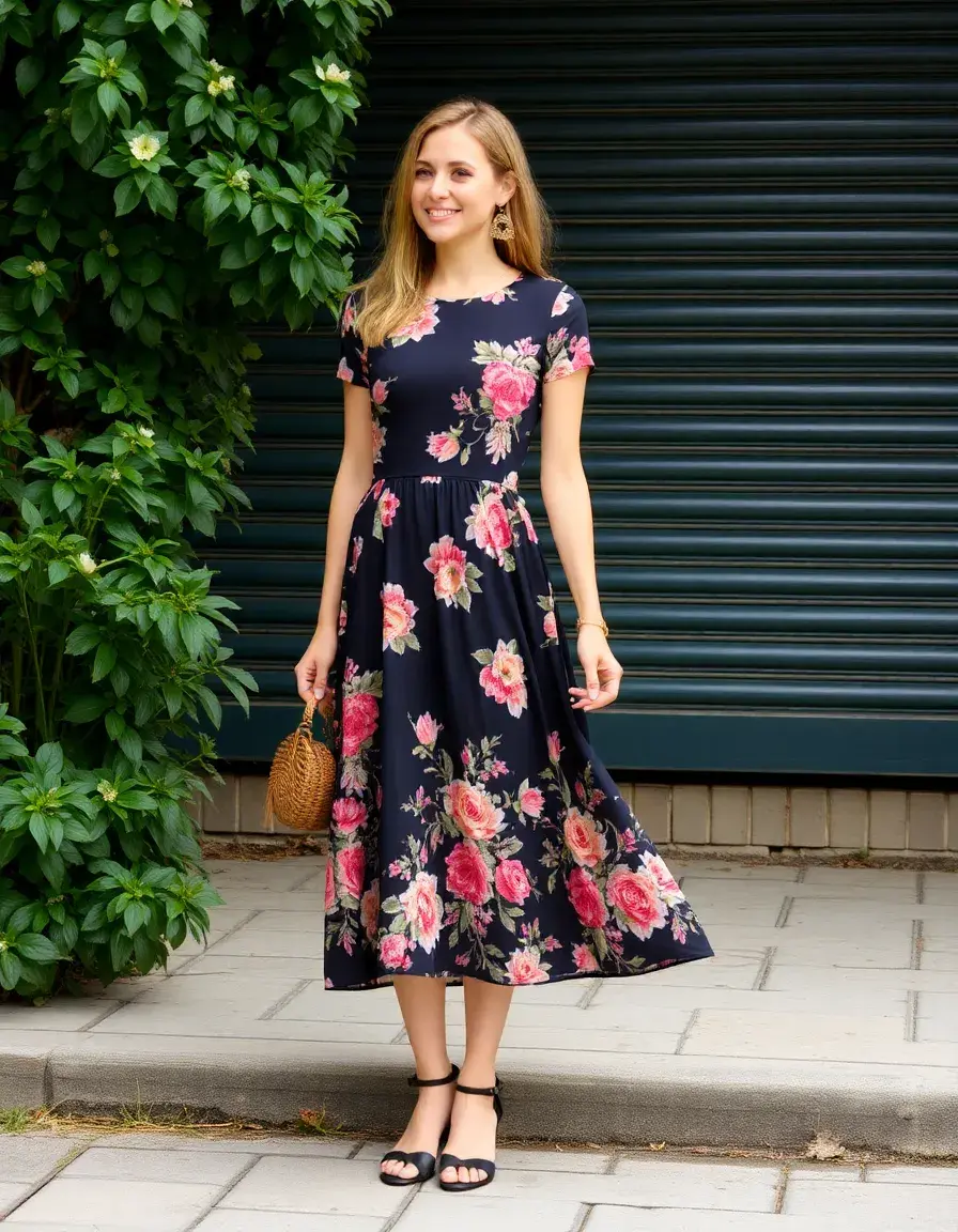 Robe midi femme fleurie élégante