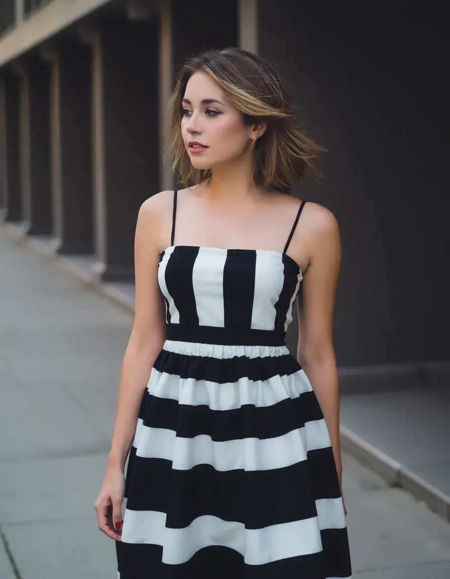 Striped Black White Dress - Robe à rayures chic