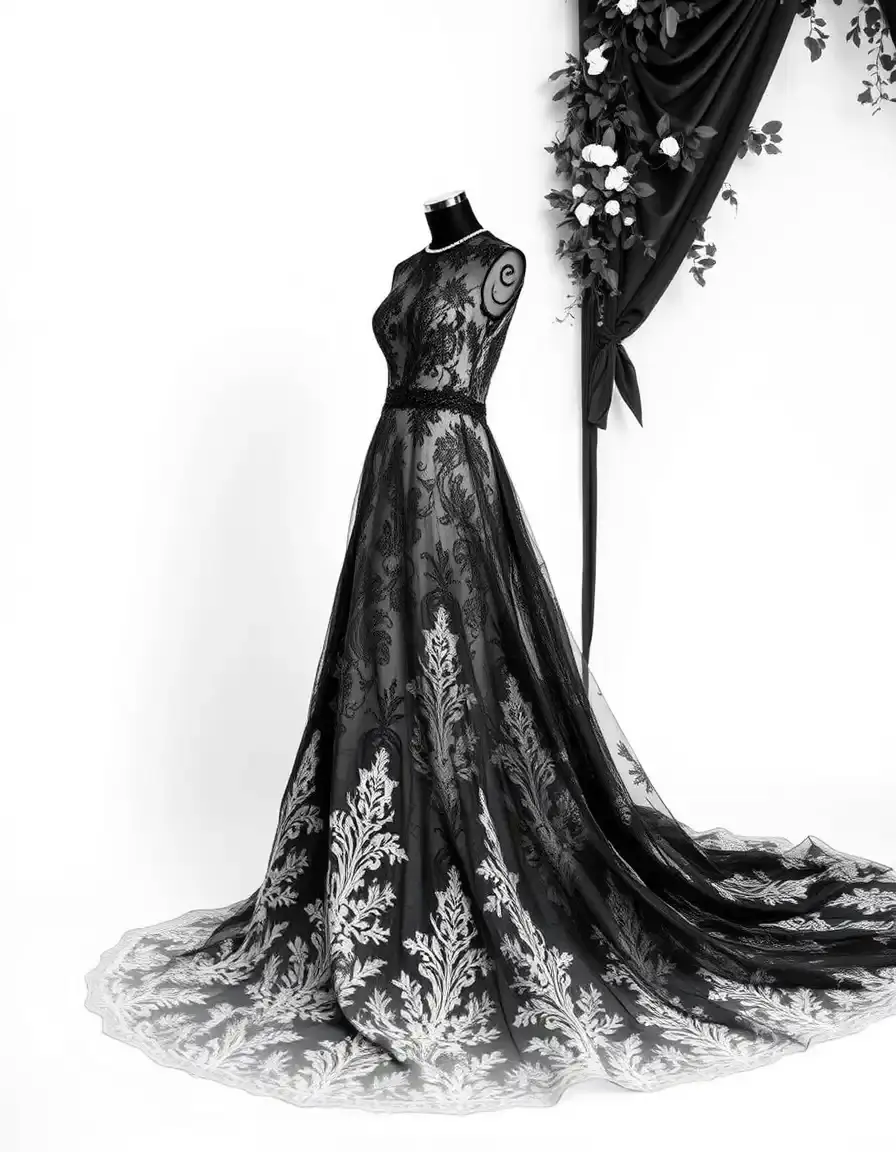 Lace Black White Dress - Robe en dentelle contrastée