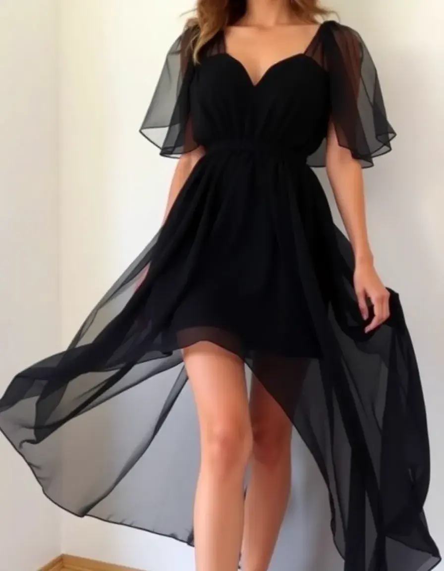Robe noire aérienne en mousseline de soie