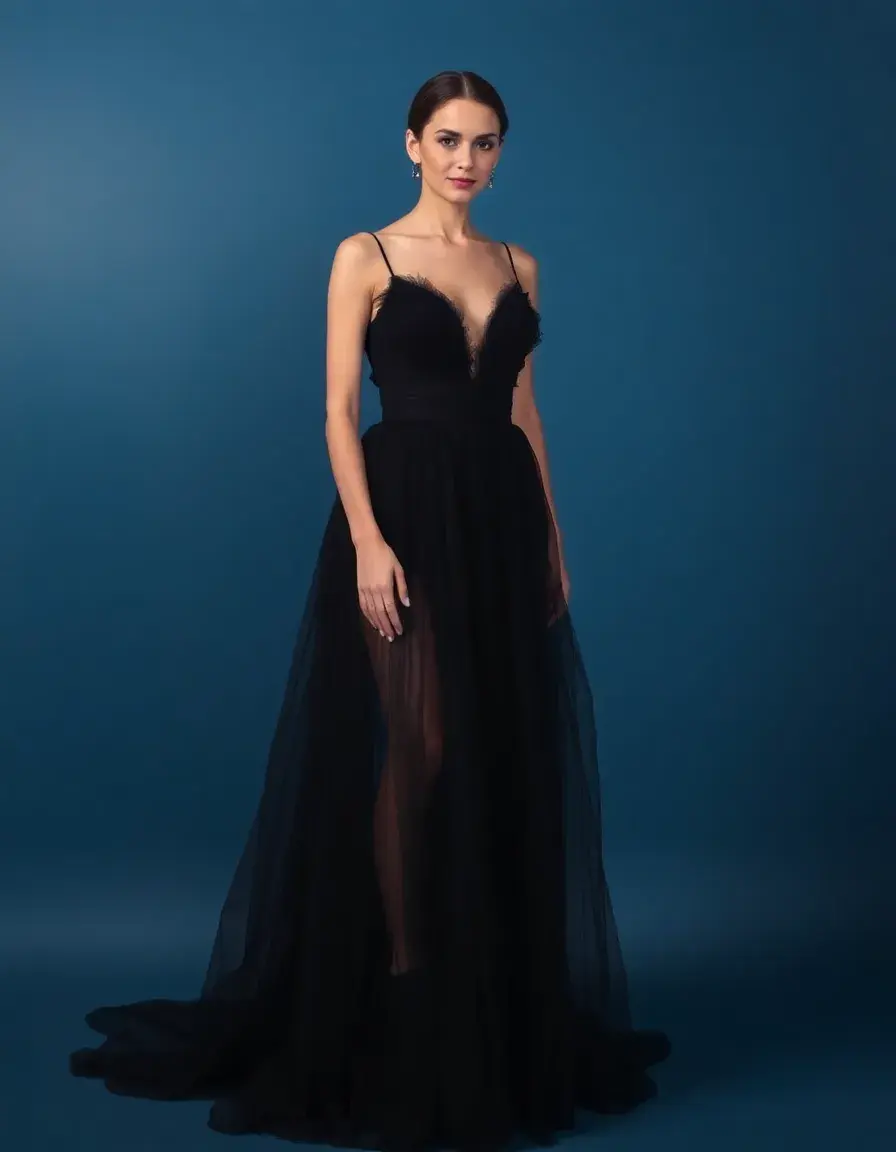 Robe volumineuse en tulle noir pour soirée