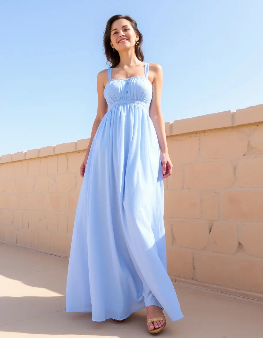 Robe longue bleu pastel style bohème chic