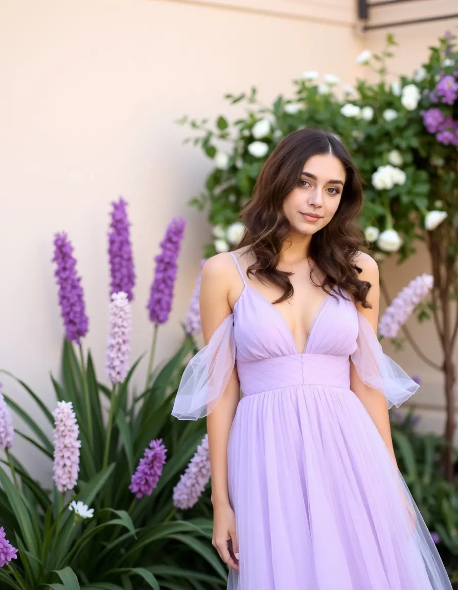 Robe de soirée lavande pastel majestueuse