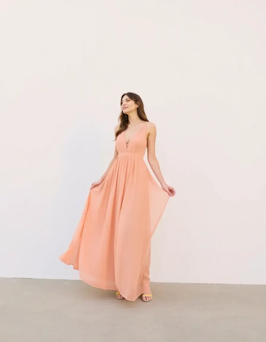 Robe maxi pêche pastel fluide