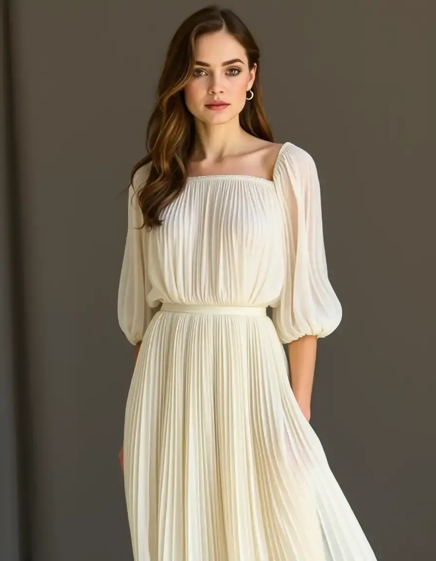 Robe plissée en mousseline vaporeuse