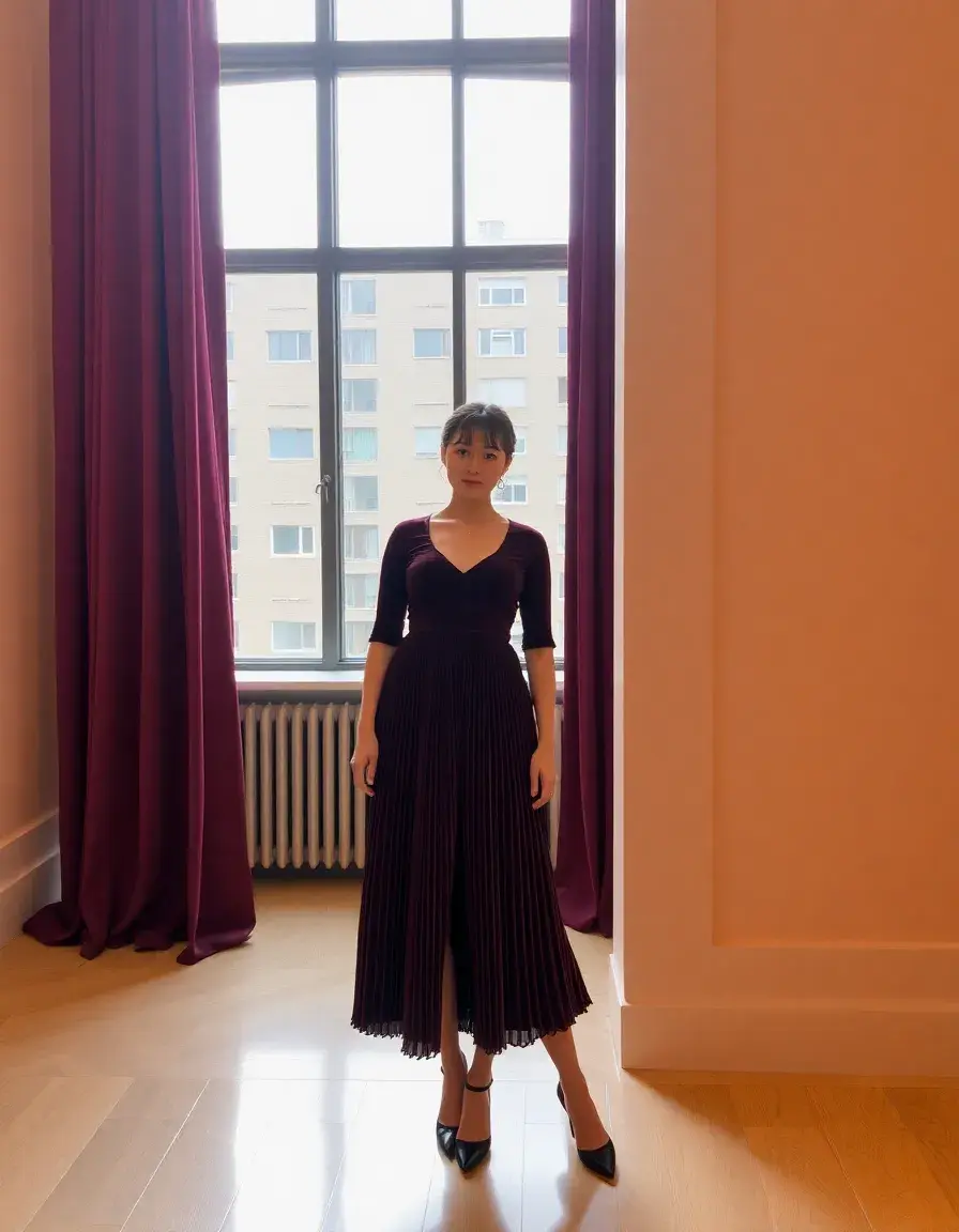 Robe plissée en velours luxe