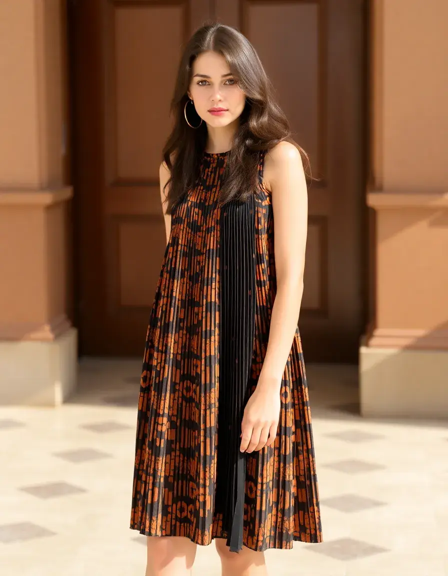 Robe plissée à imprimé fantaisie