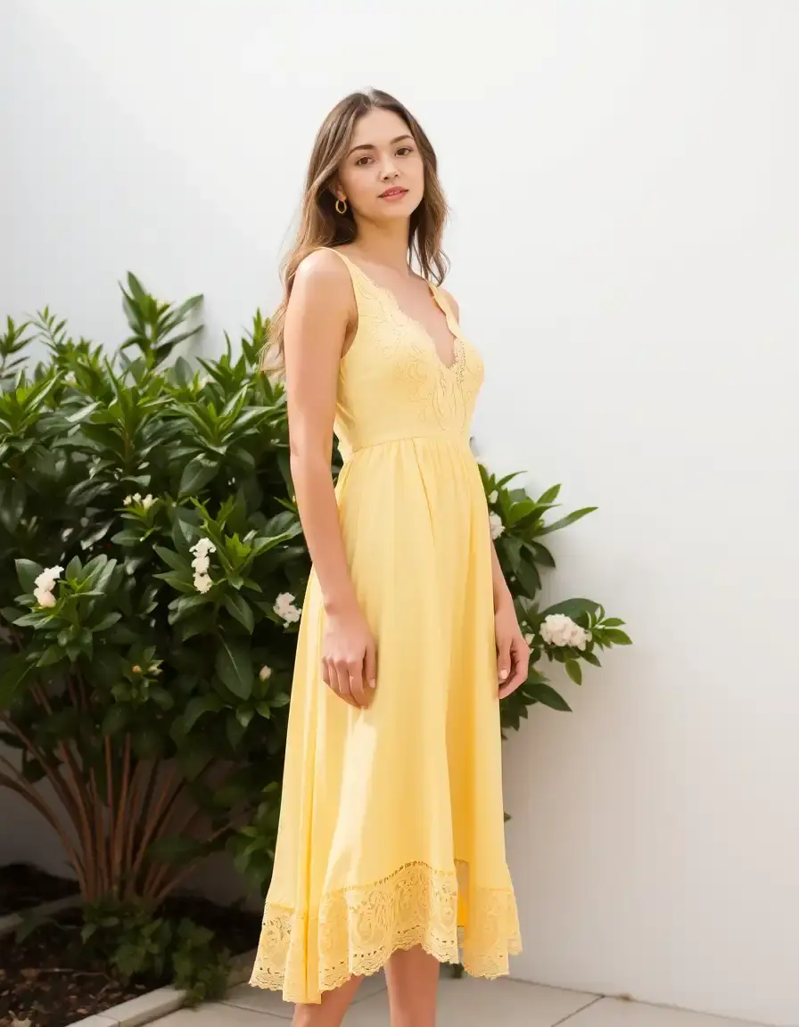 Robe jaune pastel avec détails en dentelle