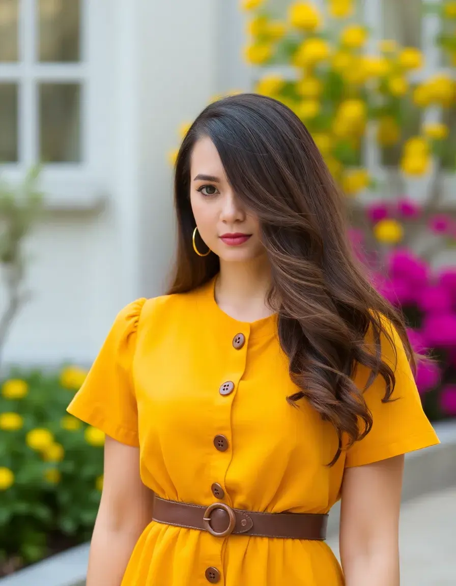 Robe jaune moutarde avec boutons style casual chic