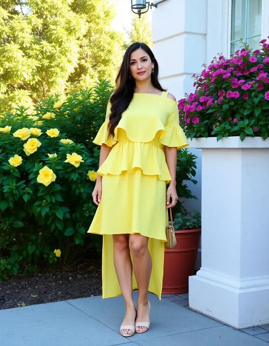 Robe jaune citron à volants pour l'été