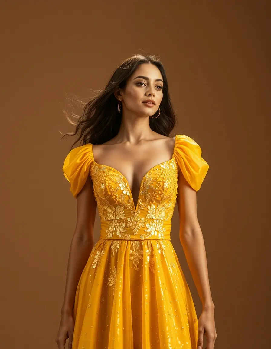 Robe jaune dorée satinée pour soirée