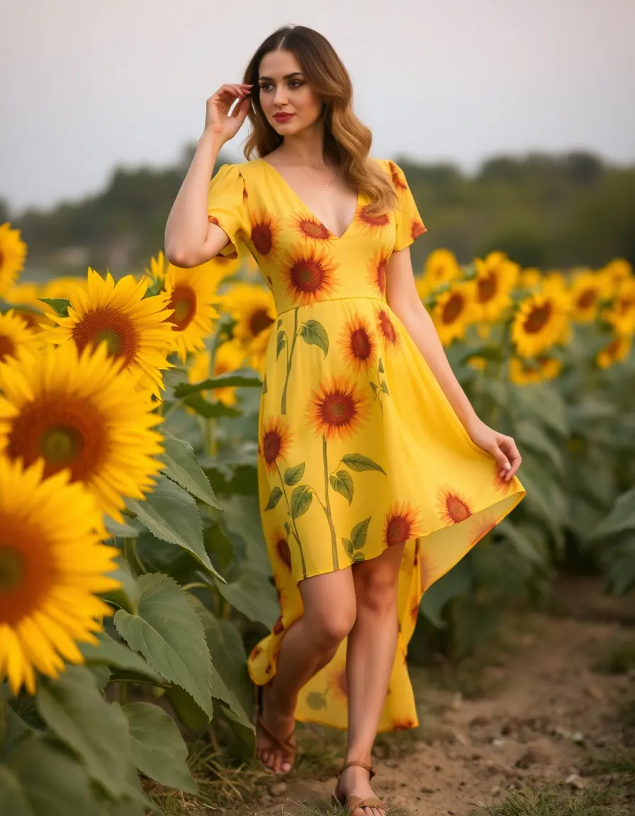 Robe jaune à imprimé fleurs tournesol