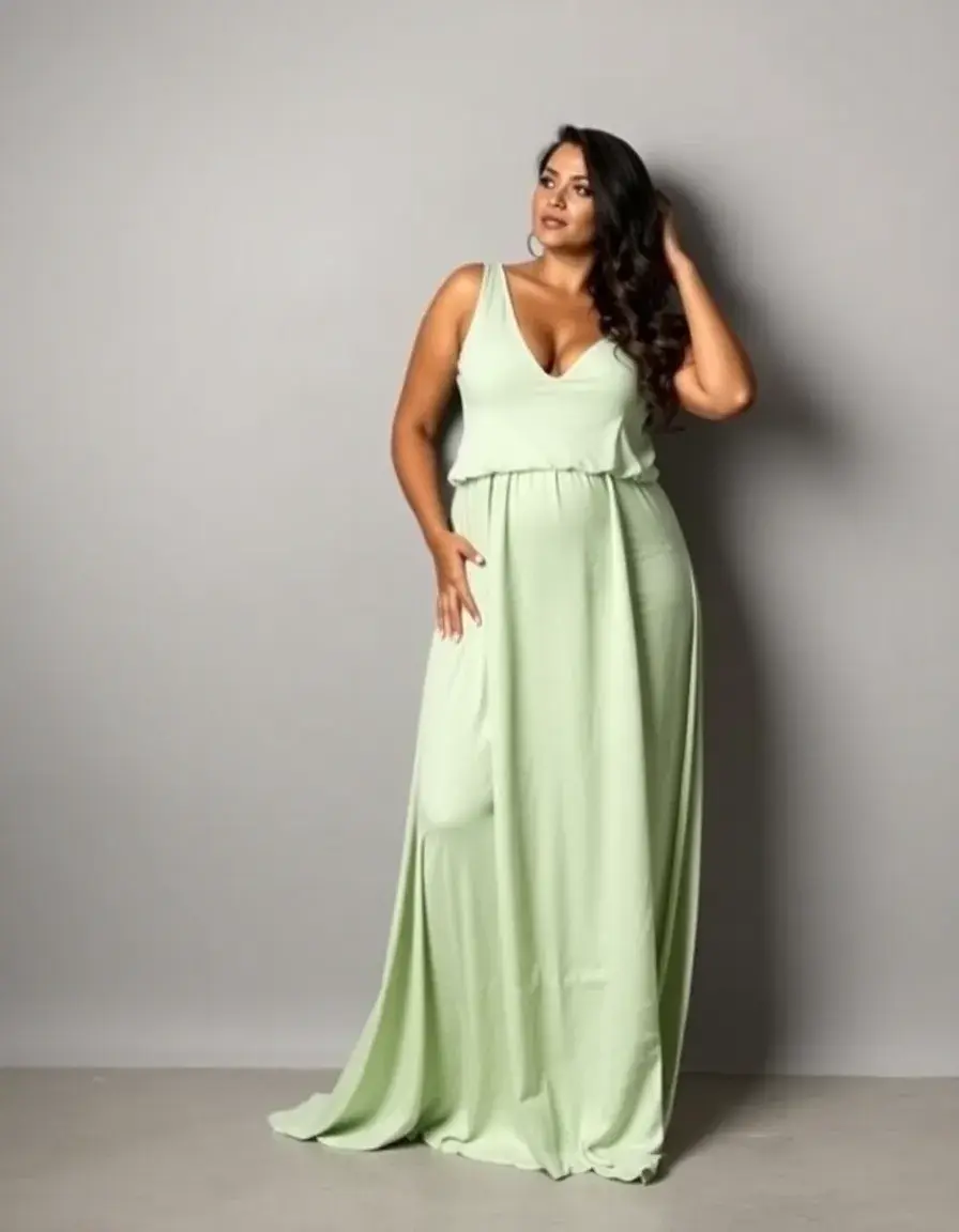 Longue robe maxi pour morphologies généreuses