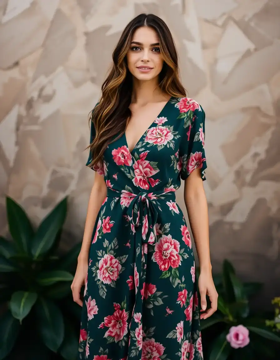 Robe portefeuille fleurie romantique