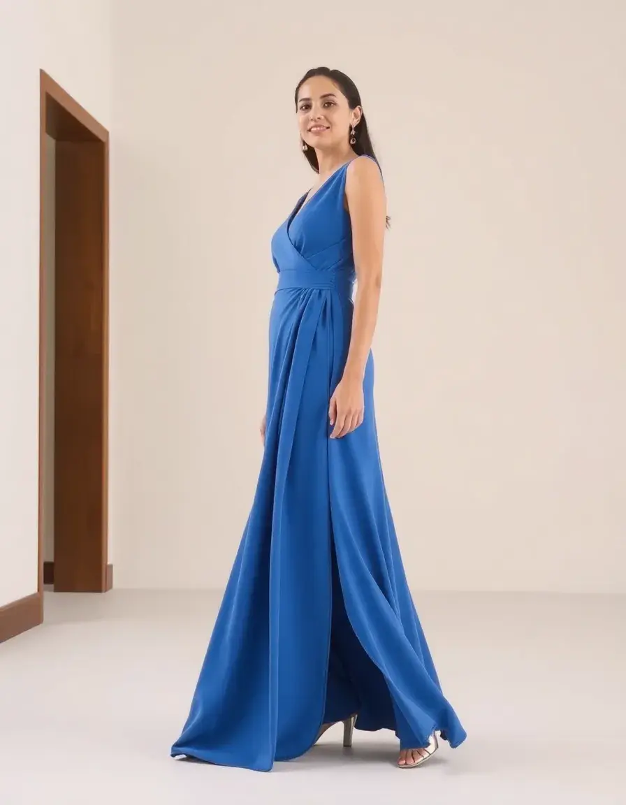 Robe longue portefeuille bleue azur