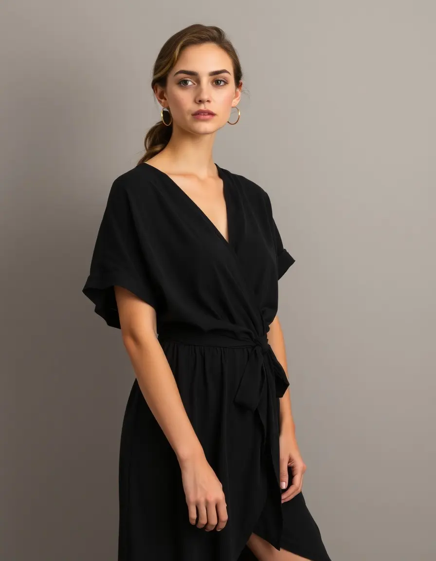 Robe portefeuille en jersey noir classique