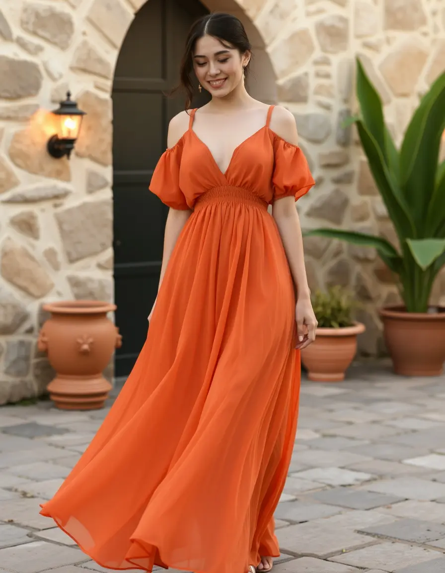 Terracotta Chiffon Dress