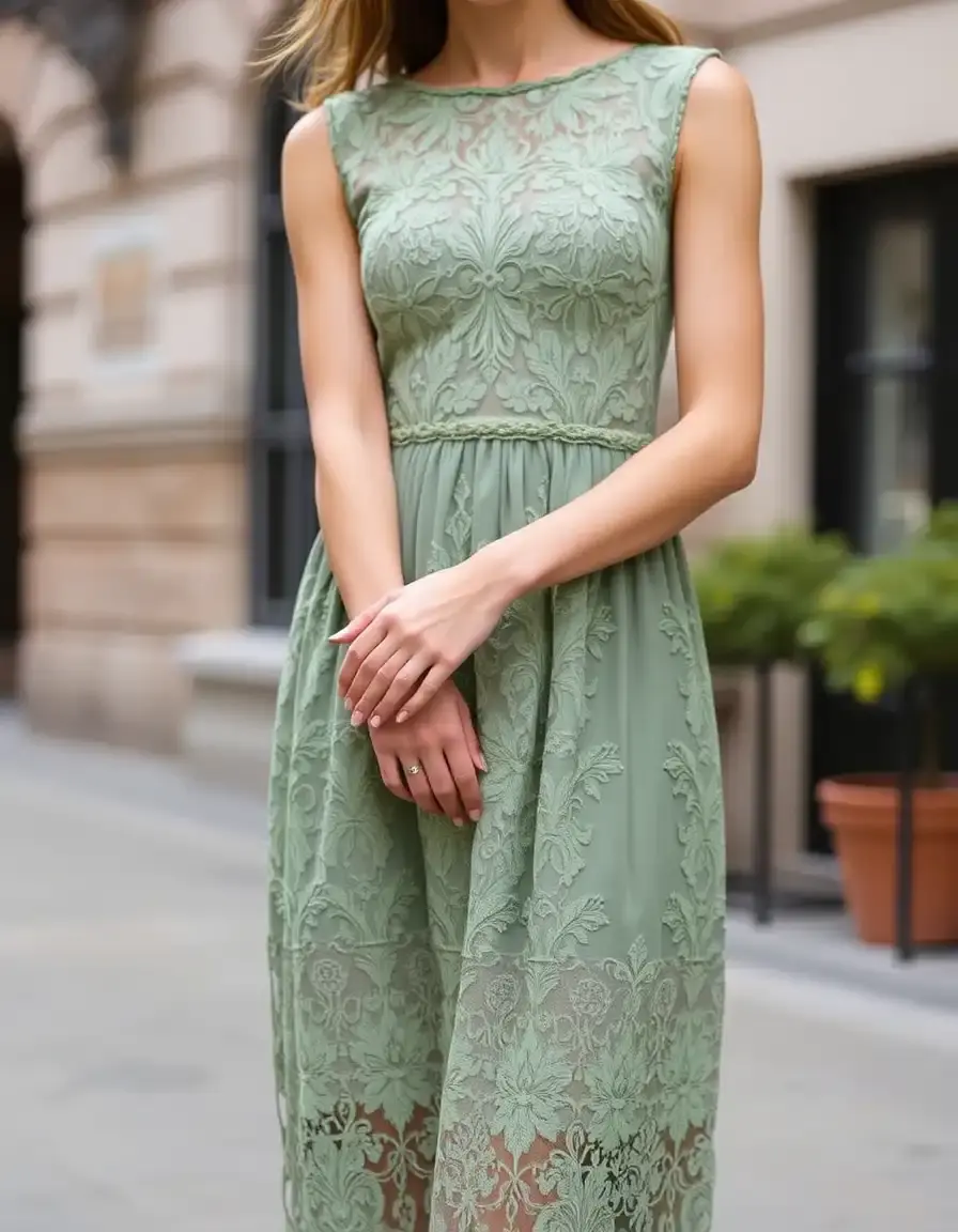 Robe en dentelle vert sauge pour cérémonie
