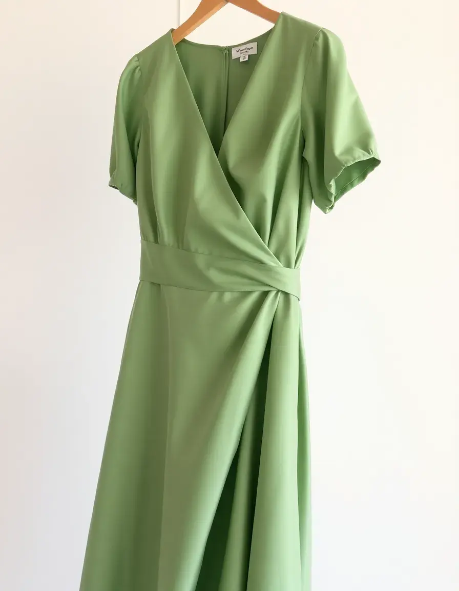 Robe en satin vert sauge brillante