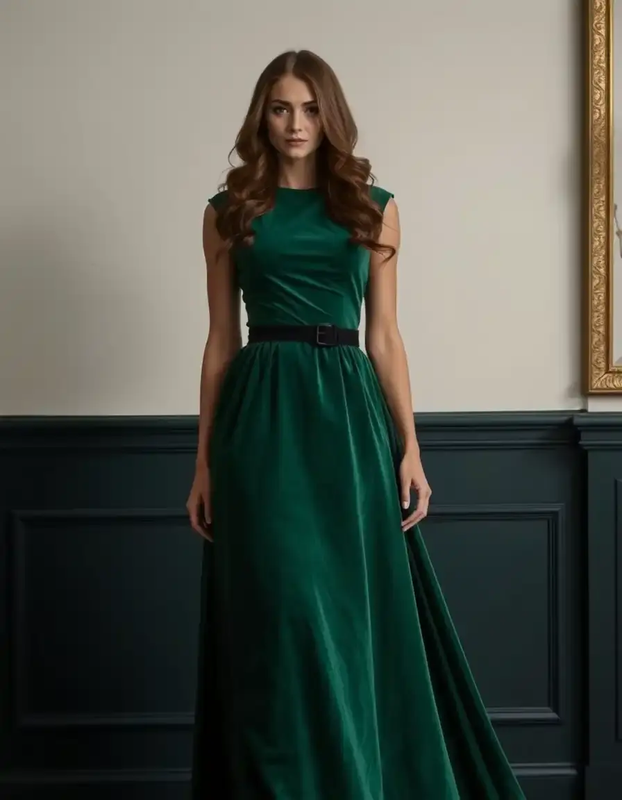 Robe en velours vert forêt