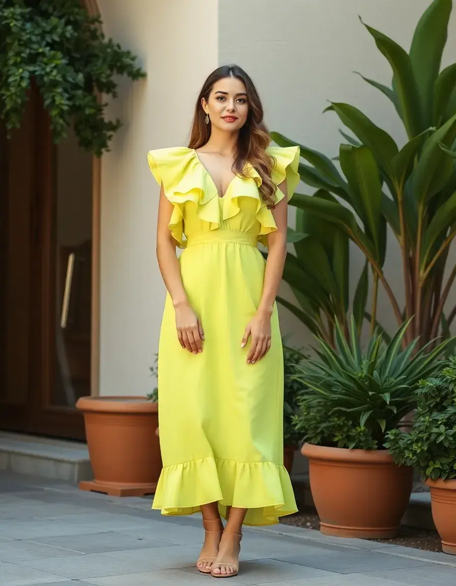 Robe vert citron avec volants
