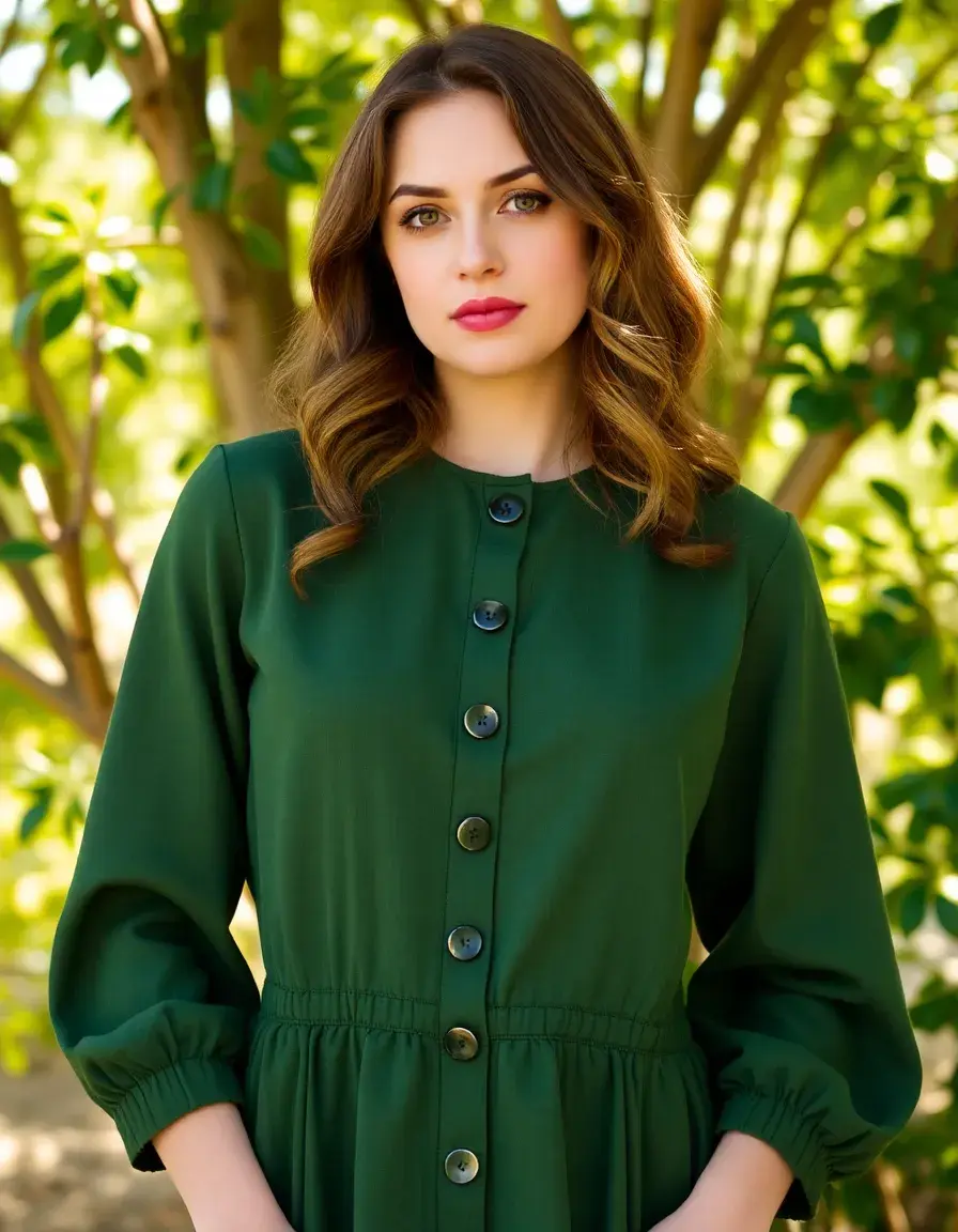 Robe olive boutonnée style décontracté