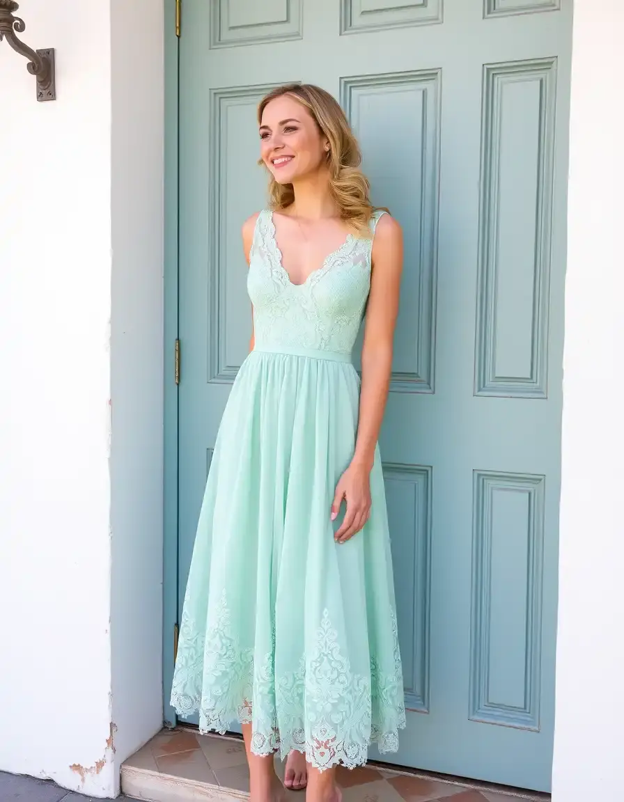 Robe dentelle vert menthe