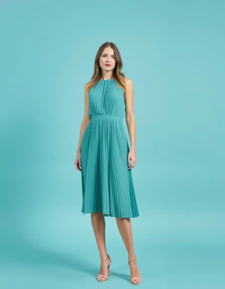 Robe plissée vert sarcelle