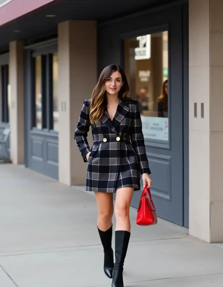 Robe blazer à carreaux style écossais