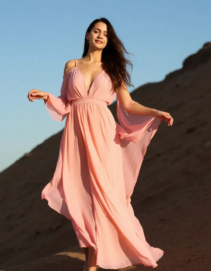 Robe mousseline rose poudré invitée