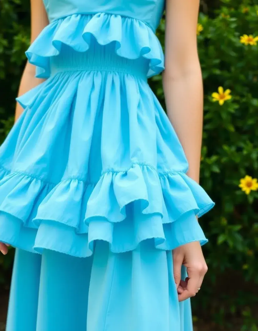 Robe bleu ciel légère à volants