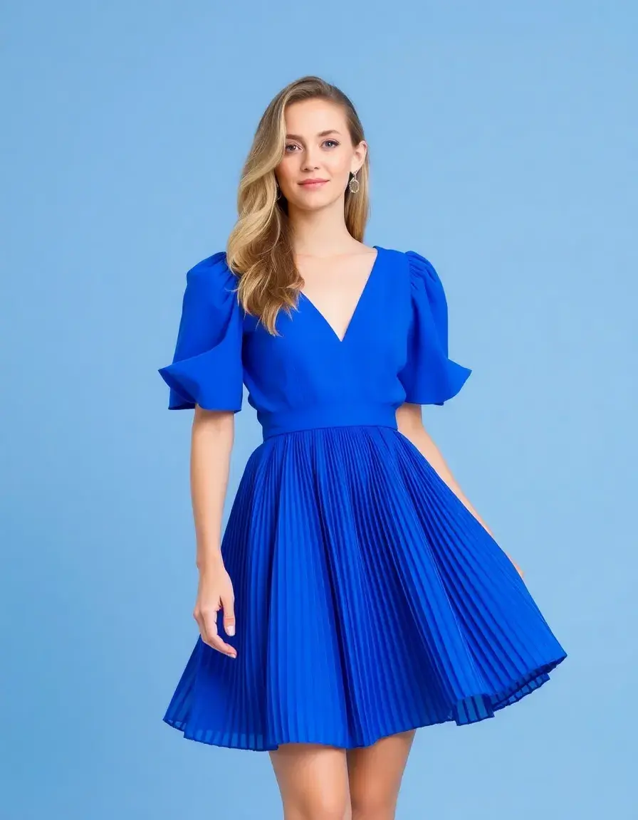 Robe bleu cobalt avec détails plissés