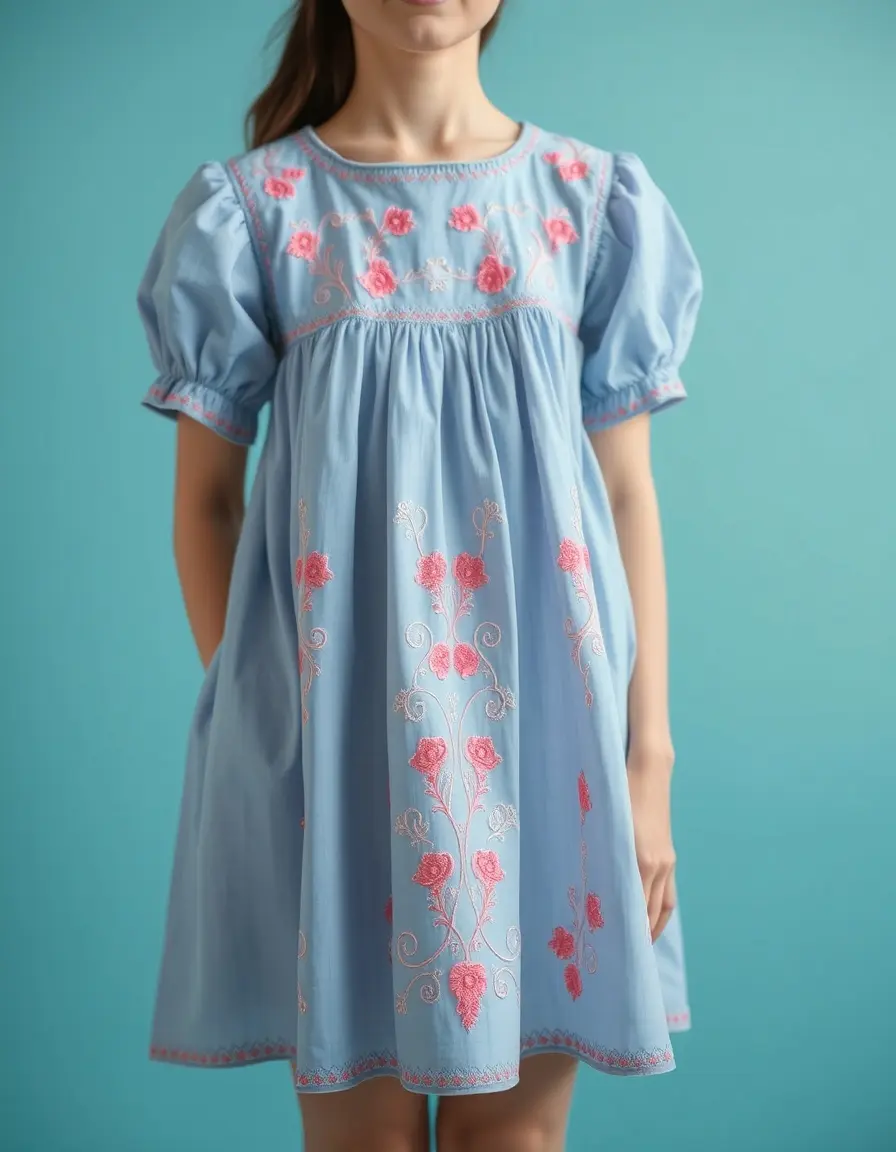 Robe baby blue avec broderies délicates