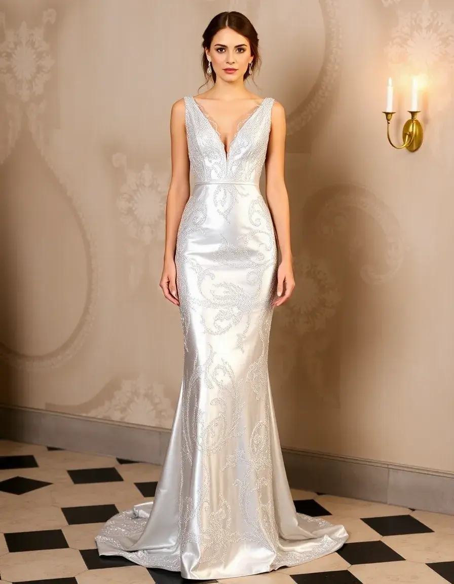 Robe cocktail mariage argentée scintillante