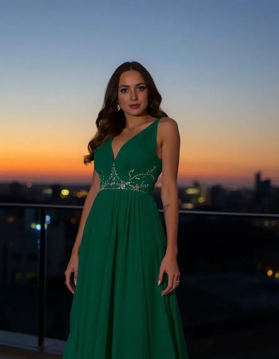 Robe de soirée chic verte couleur émeraude