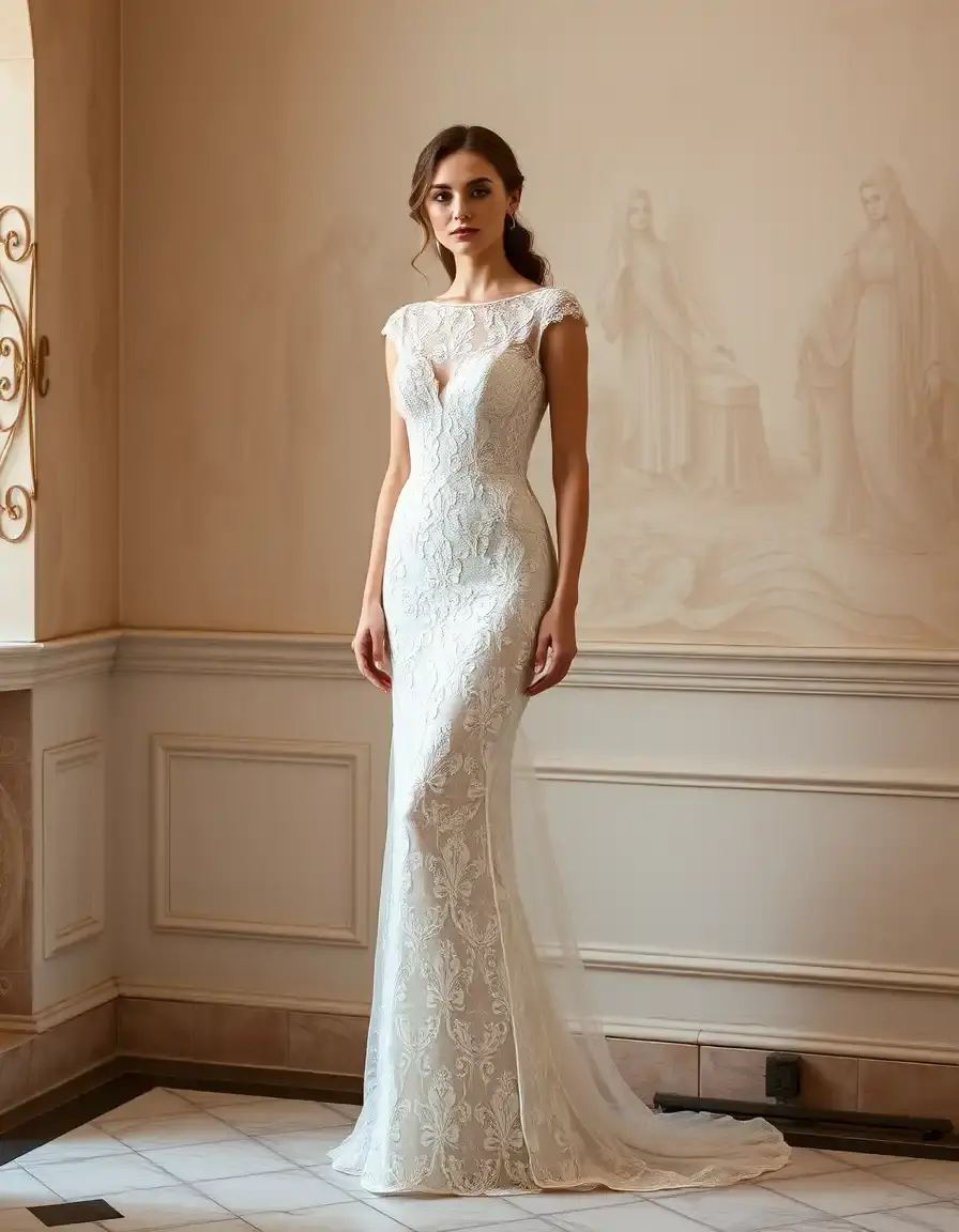 Robe de soirée mariage en dentelle sophistiquée