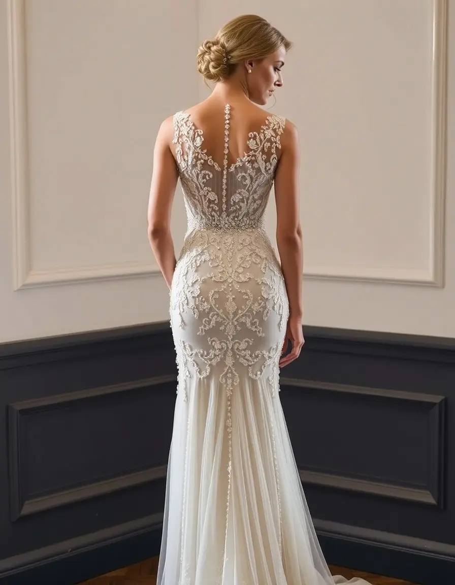 Robe de soirée mariage perlée et brodée