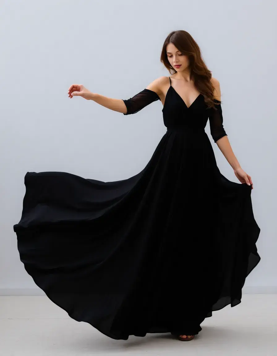 Robe longue noire fluide élégante