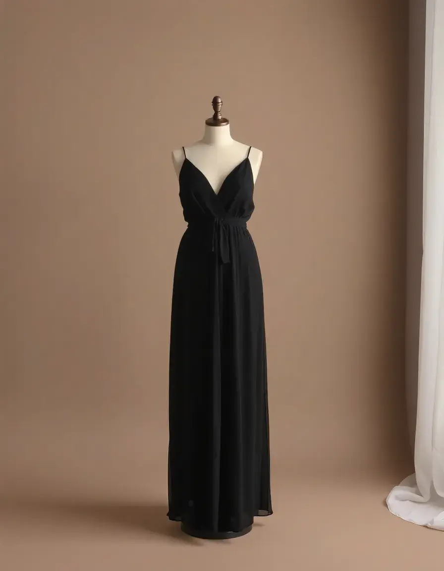 Robe longue noire en mousseline vaporeuse
