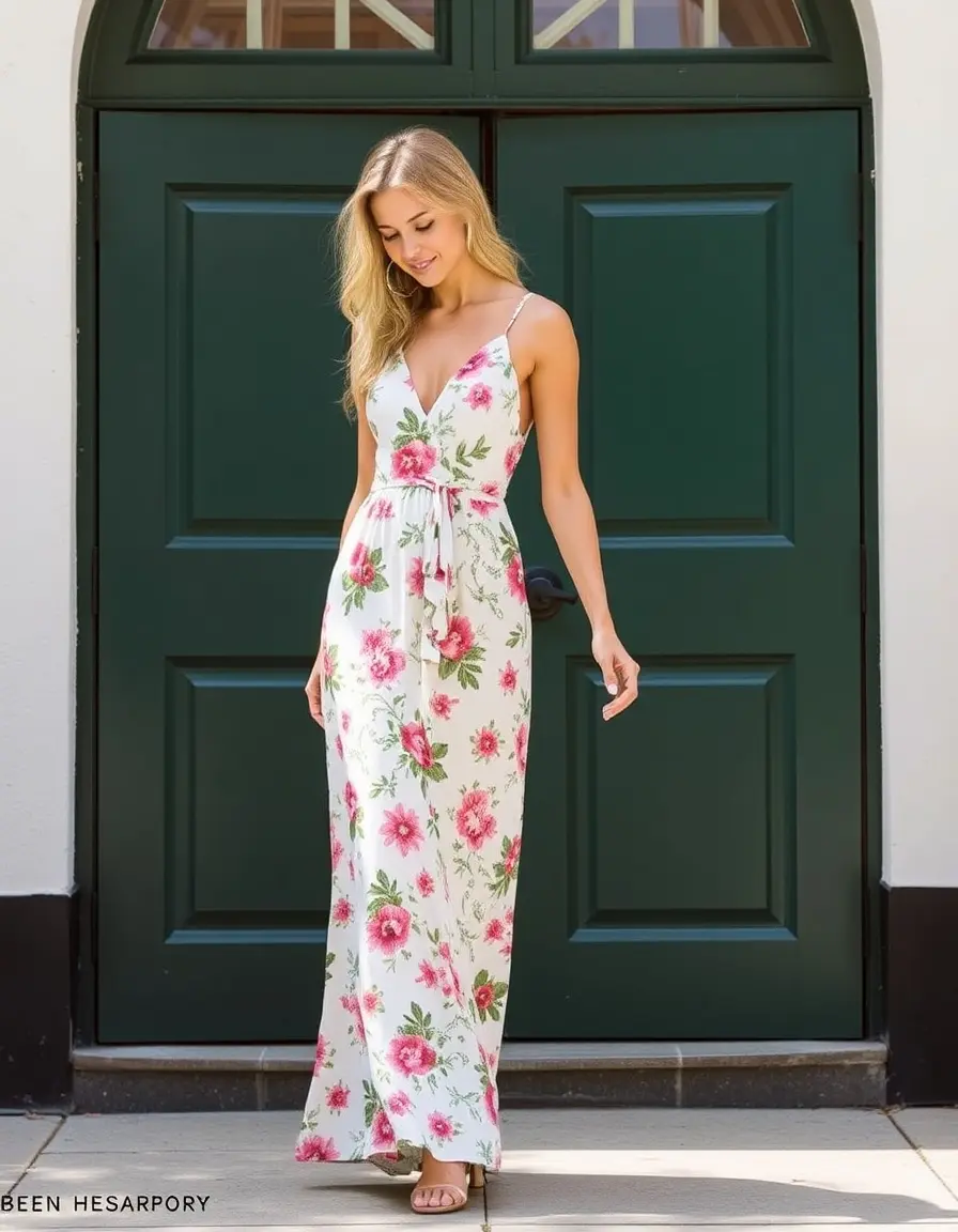 Robe longue été à motifs fleurs romantiques