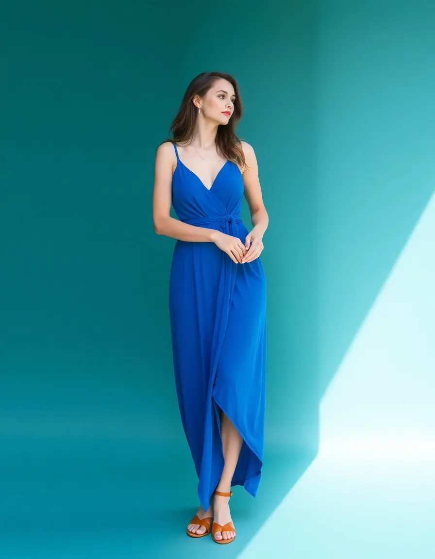 Robe longue d'été bleue unie minimaliste