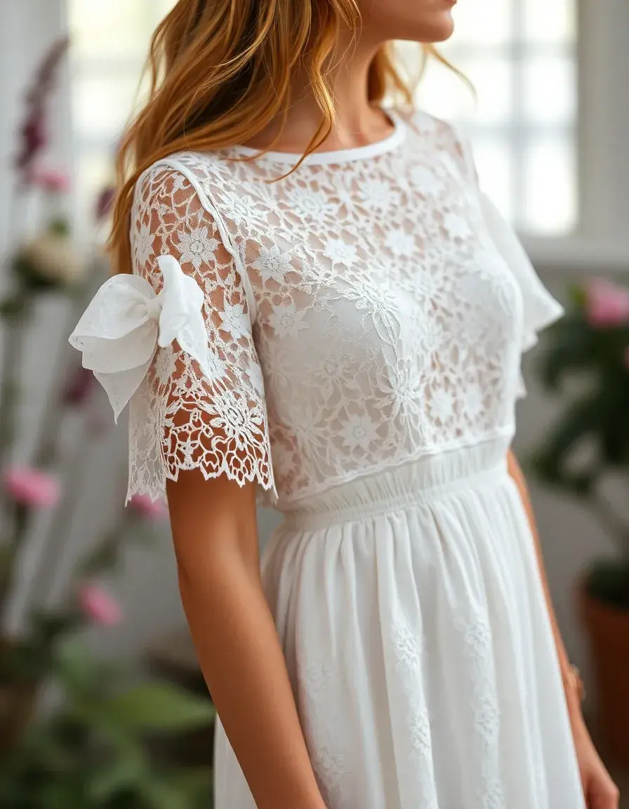 Robe blanche en dentelle délicate manches courtes