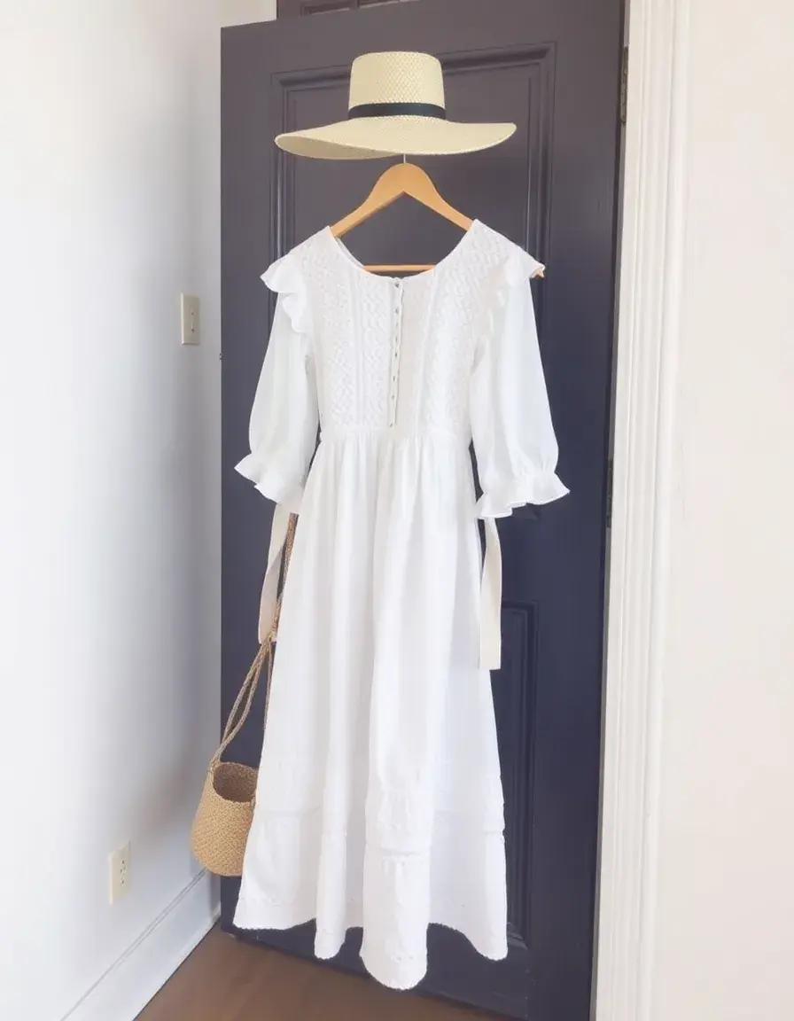 Robe blanche en coton brodé