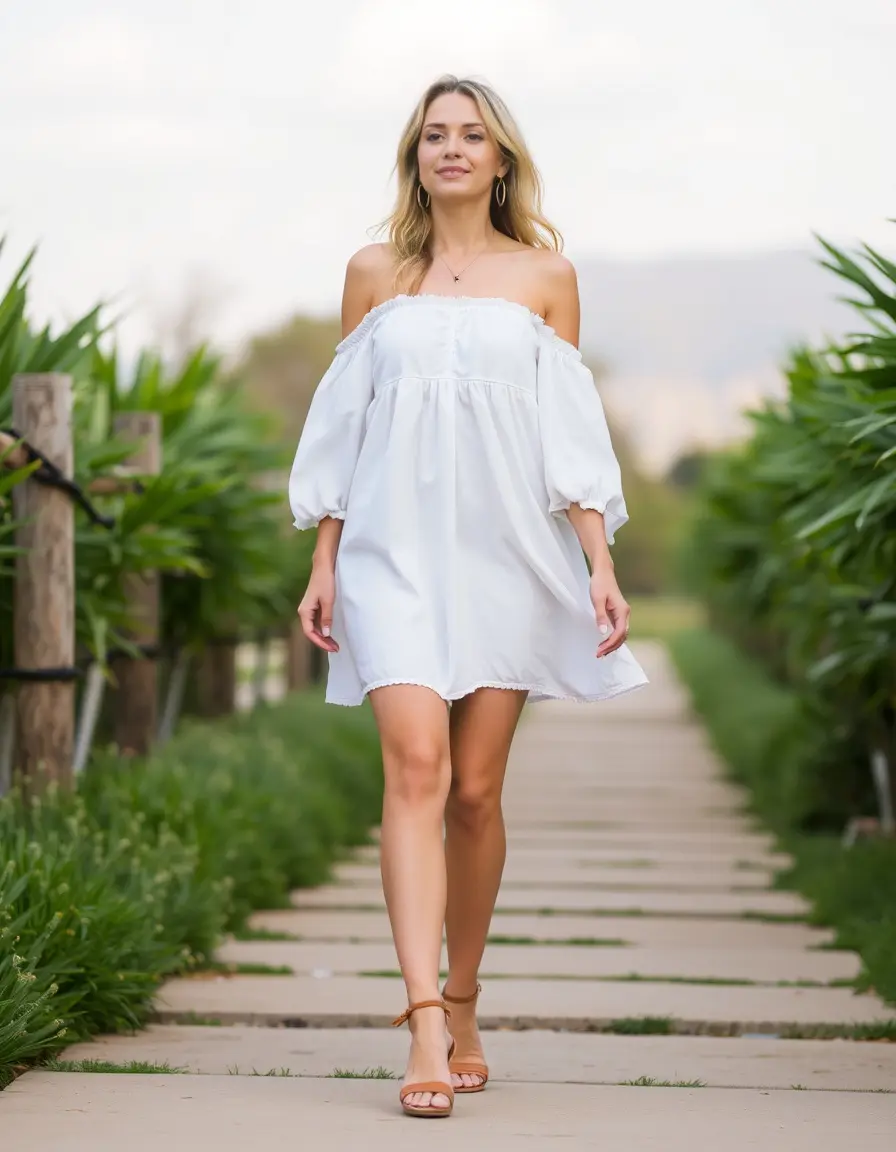 Robe blanche épaules dénudées style bohème