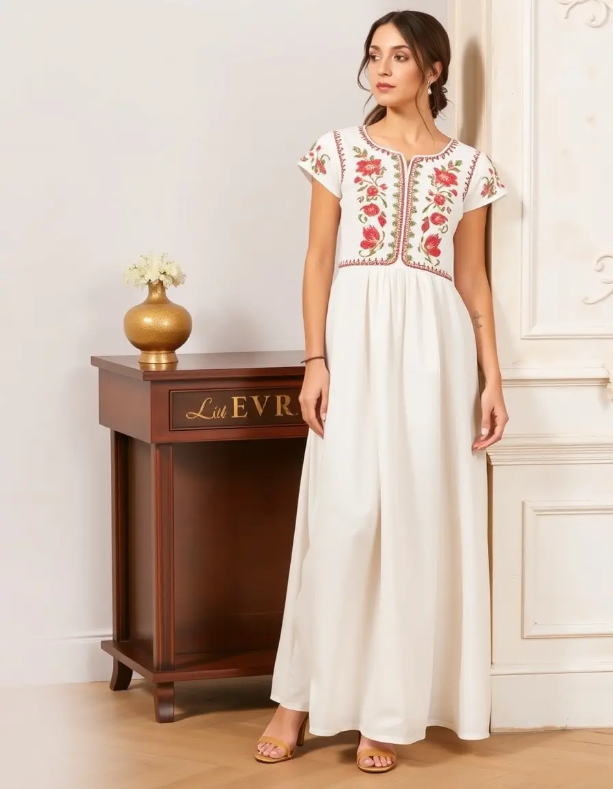Robe blanche trapèze brodée