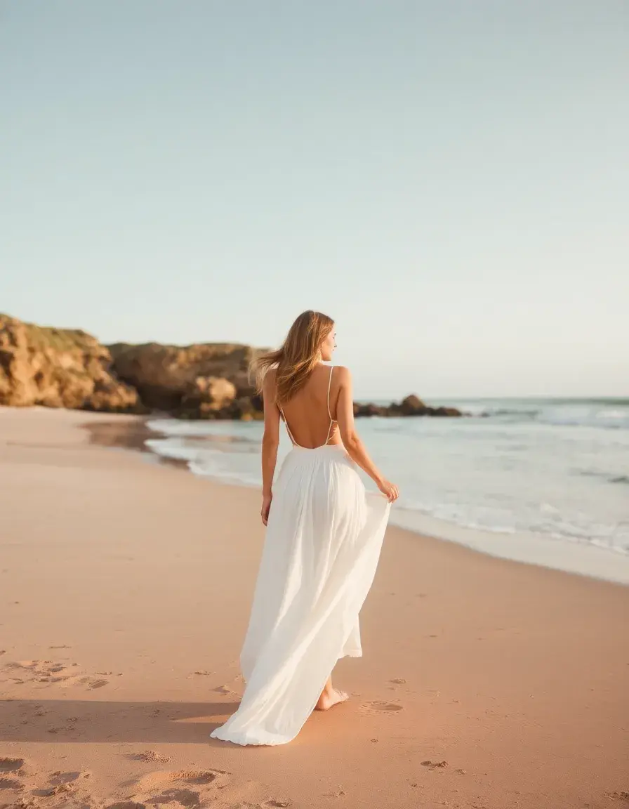 Robe blanche longue fluide pour la plage