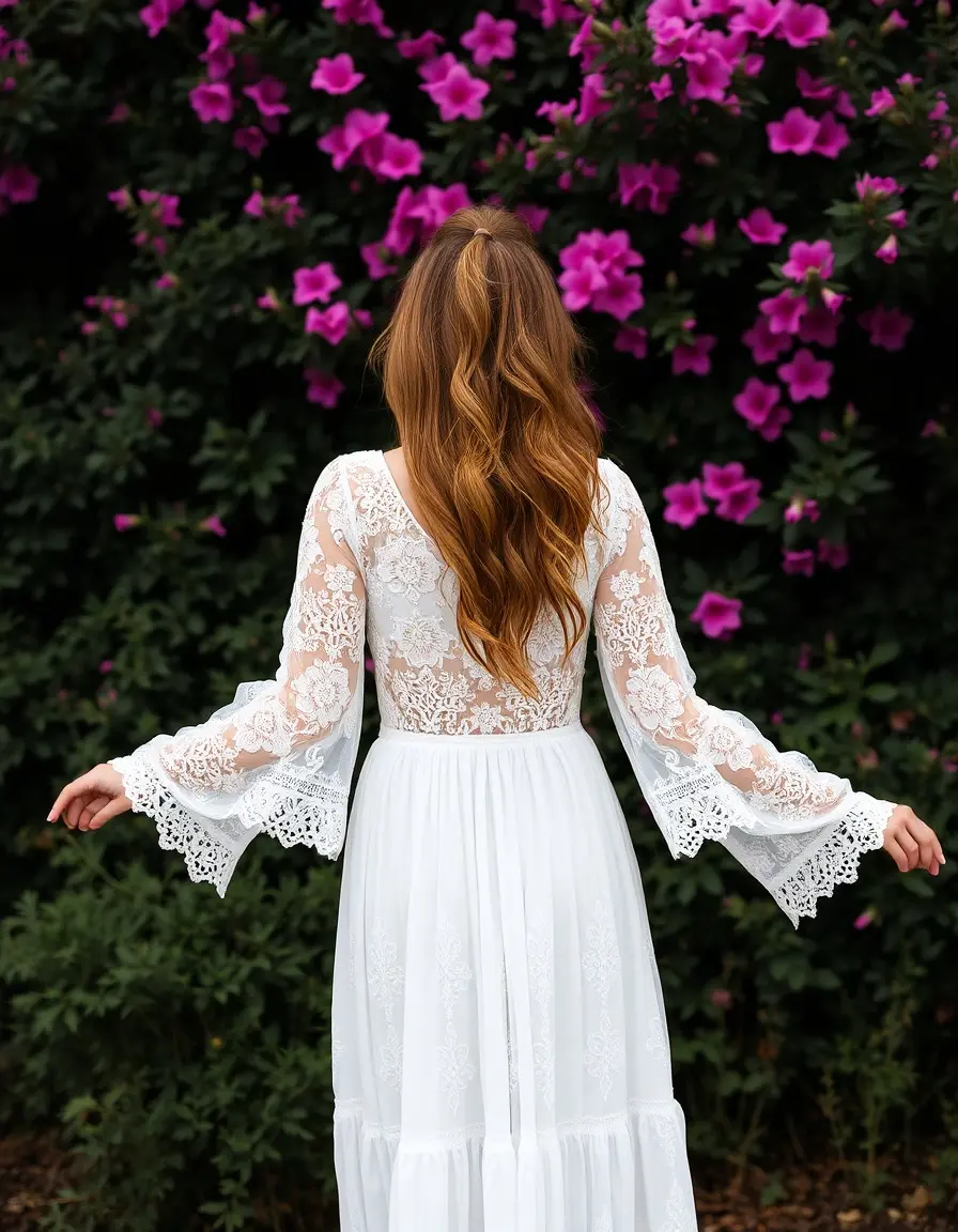 Robe blanche longue en dentelle