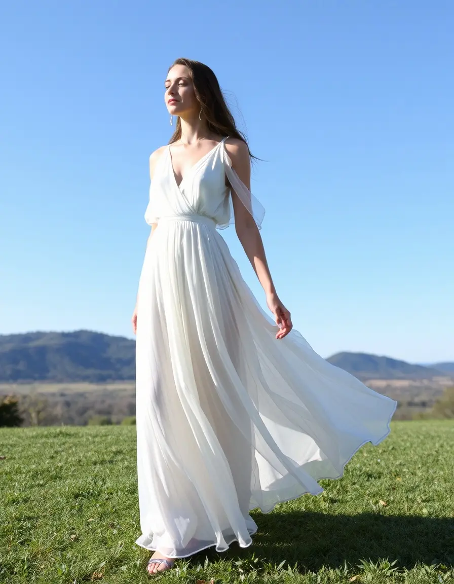 Robe blanche longue en mousseline